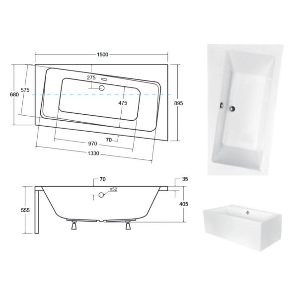 Wanna asymetryczna Infinity prawa 150x90 cm